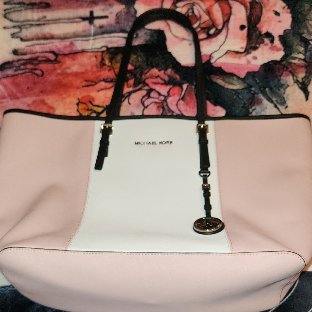 Michael Kors Blush Pink and White Tote Bag
